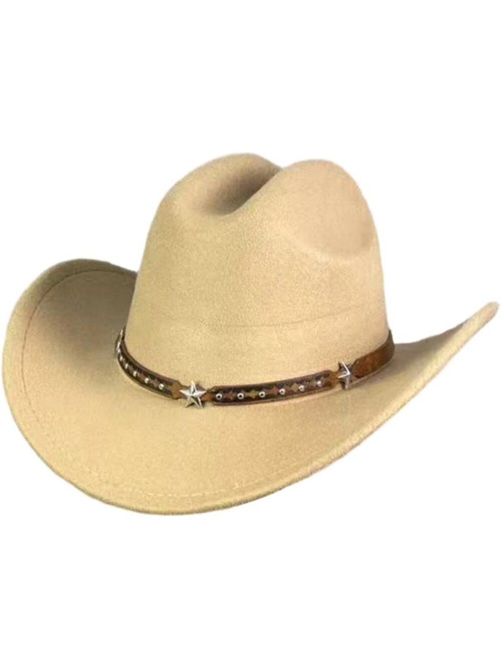 Unisex Star Khaki Floral Embroidery Wide Brim Rodeo Halloween Felt Party Hat